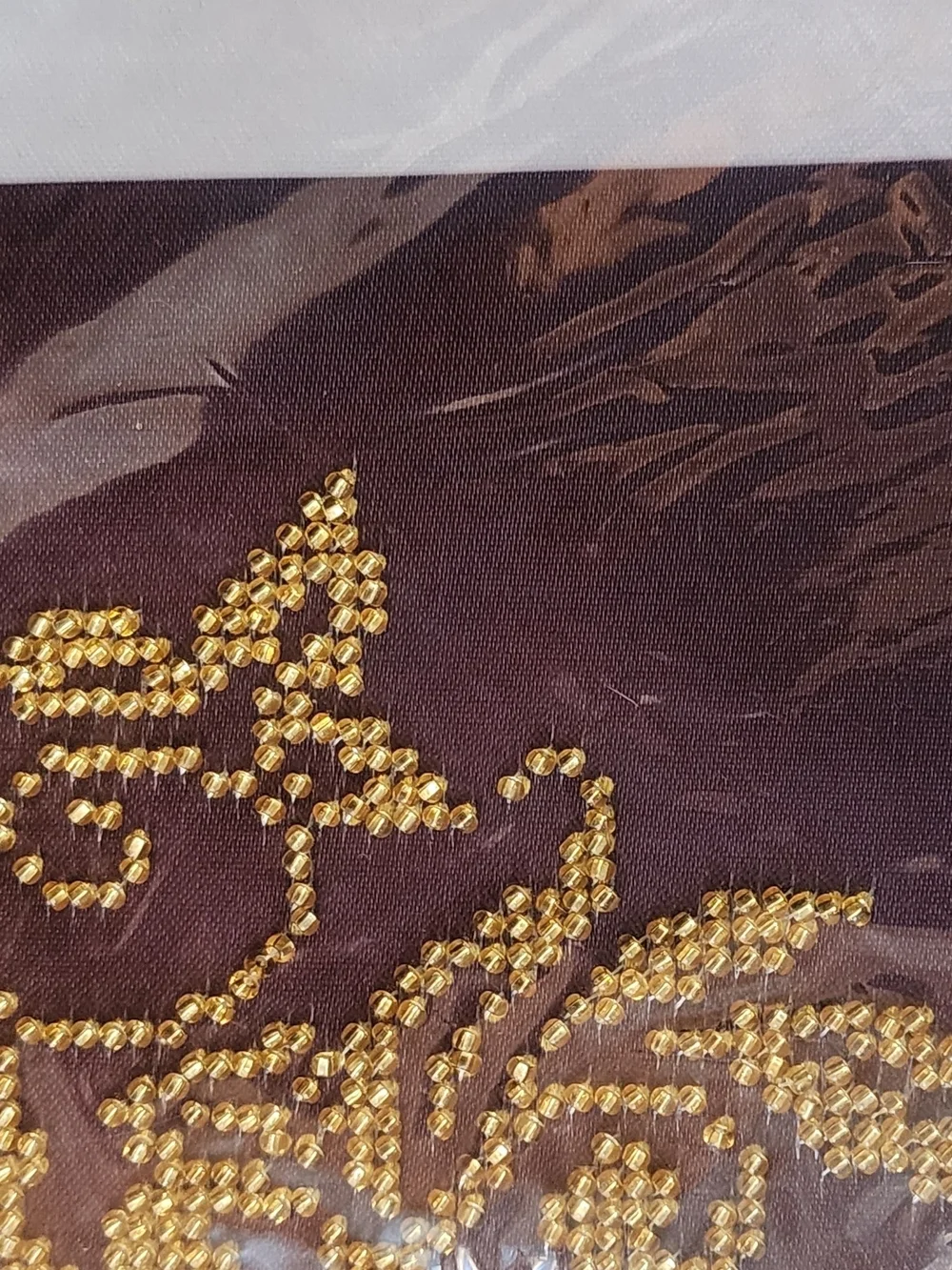 Gold Beaded Tree Wall Art on Deep Burgundy Canvas